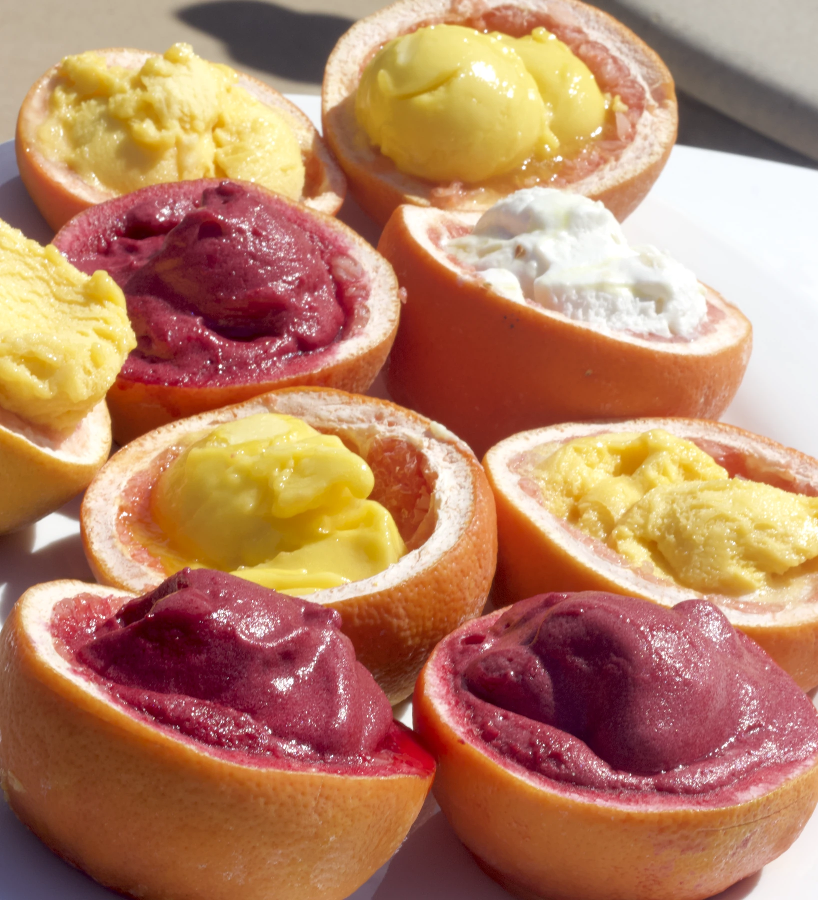 Sorbet in grapefruit halves.